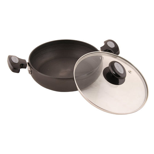 Prestige Hard Anodised Plus Saute Pan with Glass Lid – Durable Black Non-Stick Cookware