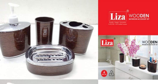 Liza Wooden 4-Piece Bathroom Accessories Set - Elegant and Eco-Friendly Bathroom Essentials for a Natural, Rustic Look