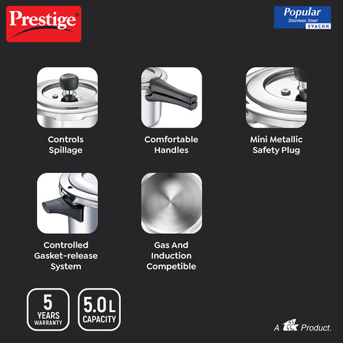 Prestige Popular Svachh Spillage Control Stainless Steel Pressure Cooker