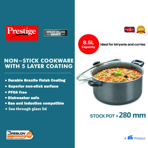 Prestige Omega Deluxe Granite Non-stick Stock Pot with Lid – Durable & PFOA Free Cookware