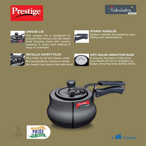 Prestige Nakshatra Plus Svachh Hard Anodised Aluminium Spillage Control Handi Pressure Cooker