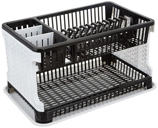 Black and white dish rack on a white background