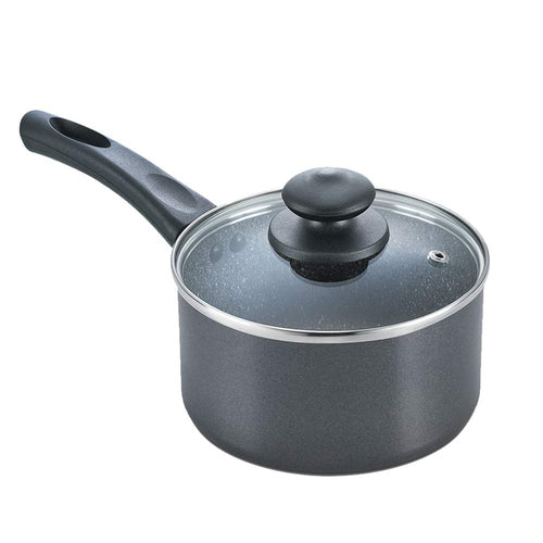Prestige Omega Deluxe Granite Non-stick Milk Pan with Glass Lid – PFOA Free Round Base Cookware