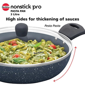 Hawkins Induction Compatible Ceramic Nonstick Pasta Pan 26 cm with Glass Lid