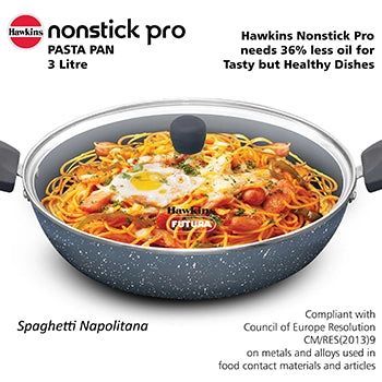 Hawkins Induction Compatible Ceramic Nonstick Pasta Pan 26 cm with Glass Lid