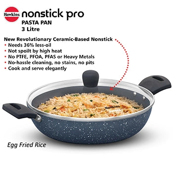 Hawkins Induction Compatible Ceramic Nonstick Pasta Pan 26 cm with Glass Lid