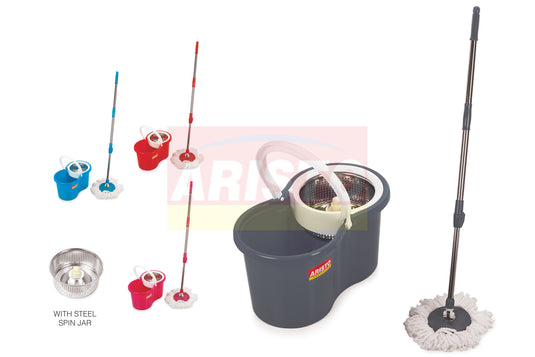 Aristo Magik Spin Mop Bucket with Steel Spin Jar Multicolor