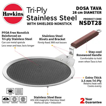 Induction Compatible SS Tri-ply Dosa Tava with Shielded Nonstick