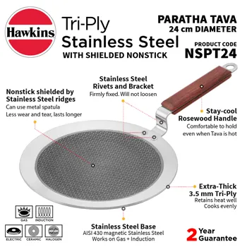 Induction Compatible SS Tri-ply Tava with Shielded Nonstick