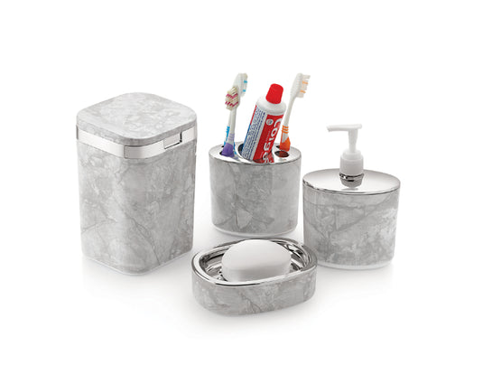 Liza Opal Premium 4-Piece Bathroom Accessories Set - Stylish and Functional Bathroom Organizer with Toothbrush Holder, Soap Dispenser, Tumbler, and Soap Dish for a Modern, Elegant Bathroom Look