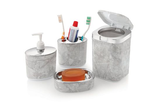 Liza Opal Premium 4-Piece Bathroom Accessories Set - Stylish and Functional Bathroom Organizer with Toothbrush Holder, Soap Dispenser, Tumbler, and Soap Dish for a Modern, Elegant Bathroom Look