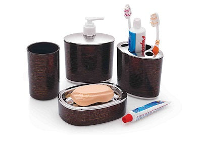 Liza Wooden 4-Piece Bathroom Accessories Set - Elegant and Eco-Friendly Bathroom Essentials for a Natural, Rustic Look